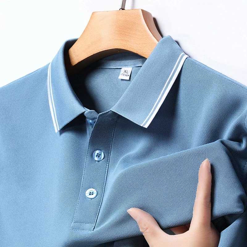 2025 New Mens Business Casual Short Sleeved Shirt Solid Color Polo Shirt Fashionable Breathable Comfortable Versatile Top W251208
