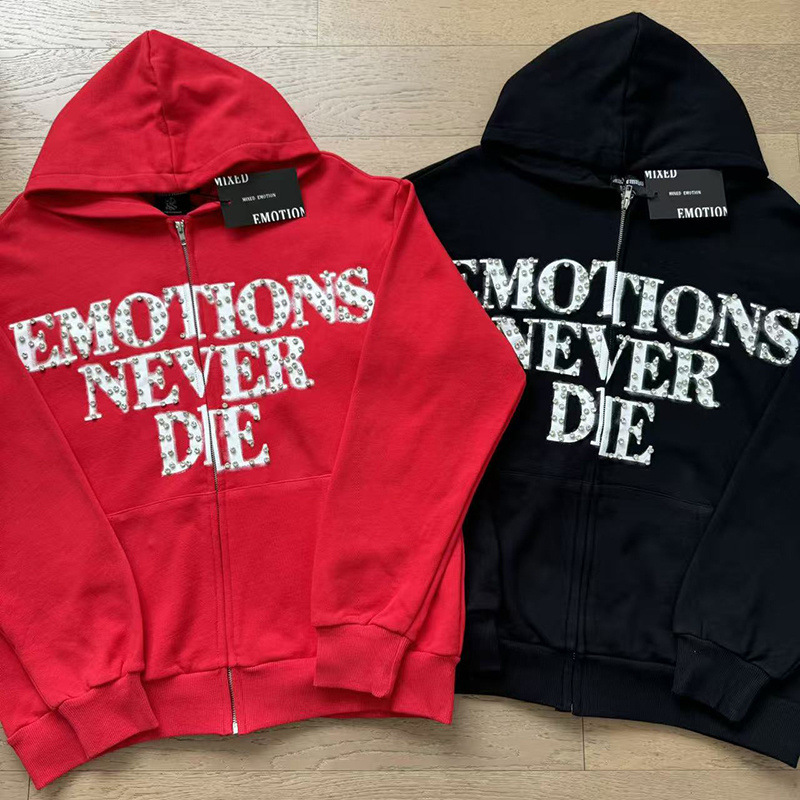 Men's Hoodies Retro Letter Printing Zipper Sweatshirt Jacket Casual Men And Women Fashion Personality Design Hip-hop Streetwear