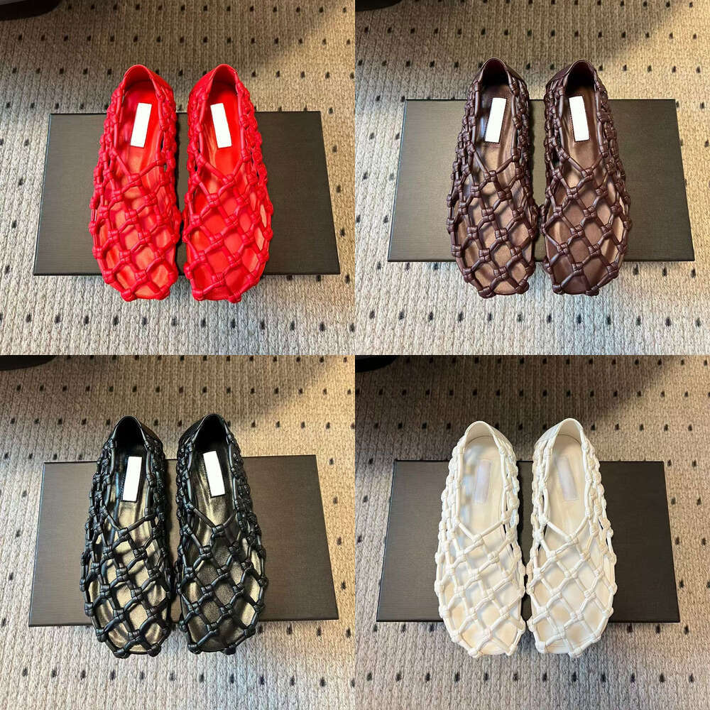 Luxury designer shoe woman holiday shoes 2025 new Breathable fashion minimalism Summer Red Handmade Rope mesh woven Hollow out loafers Flat sandal s