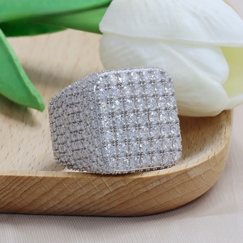 Custom Fine Hip Hop Iced Out Vvs Moissanite Ring 925 Sterling Silver Full Men Hiphop Lab Diamond