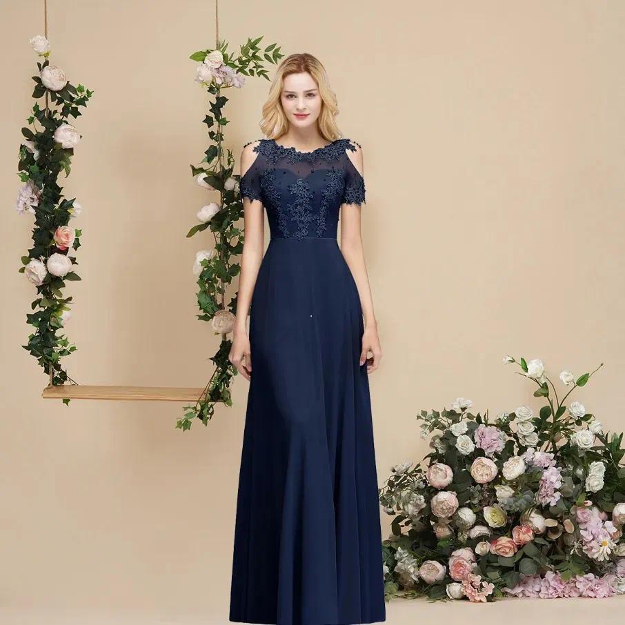 CPS966 CPS912 Womens Evening Maxi Dresses - Pearl Beaded Illusion Short Sleeve Chiffon A-Line Boho Formal Party Guest Gowns