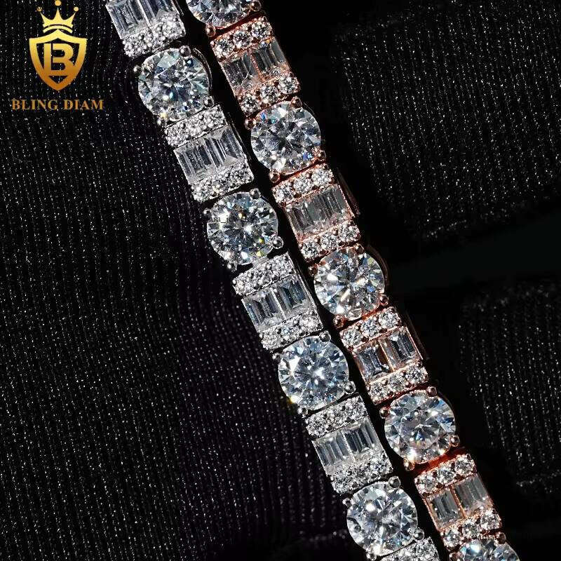 VVS Moissanite 5mm Fashion Jewelry 925 Silver VVS Carbonite Round Mixed Emerald Cut Tennis Chain Bracelet Necklace