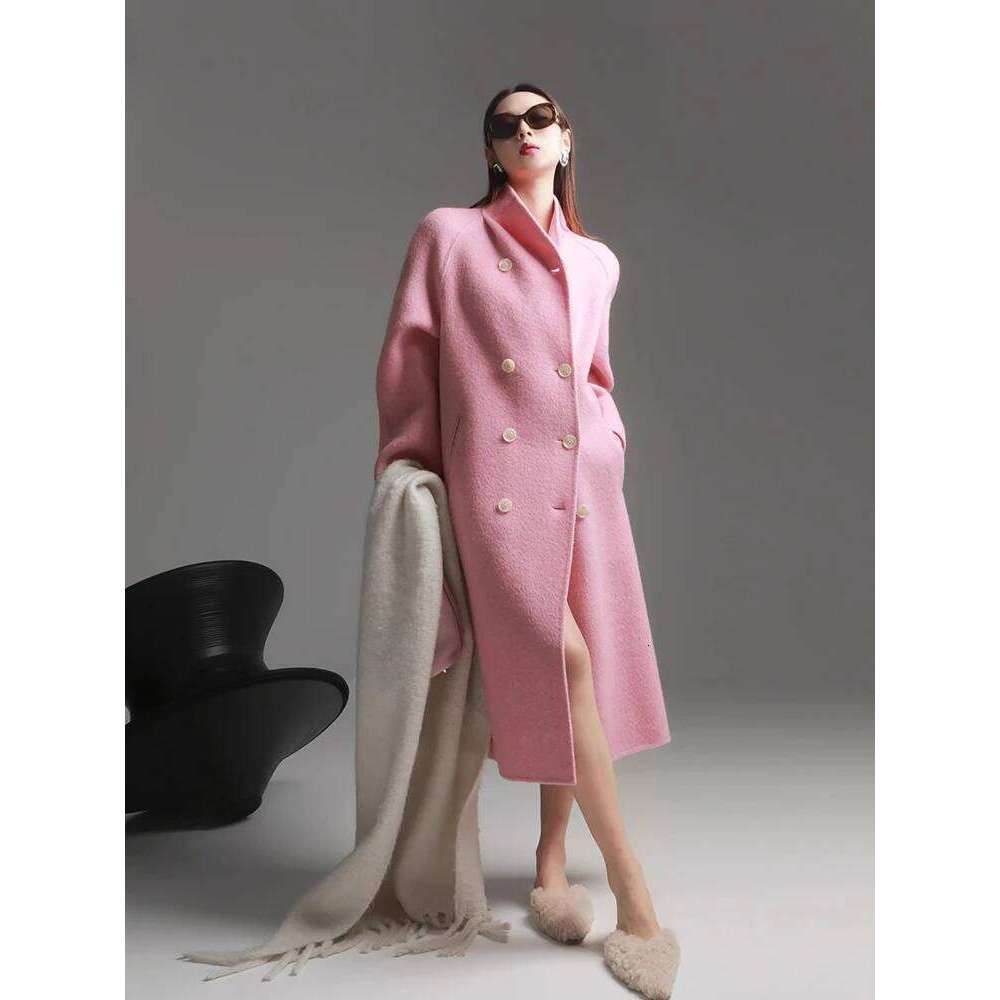 Women S Stand Collar Double Breasted Wool Coat Long Jacket Elegant Fashion Autumn Winter Luxury Luxury
