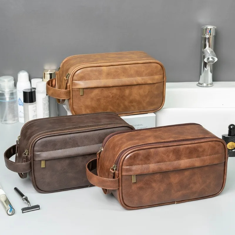 Mens PU Leather Toiletry Bag 2025 New Simple Storage Clutch Bag Business Trip Portable High-quality Storage Bags 251204