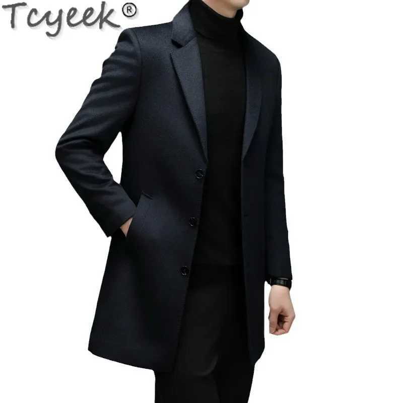 Tcyeek 10 Cashmere 90 Sheep Wool Jacket Men Clothes Autumn Winter Trench Coat Mid-length Woolen Coats Man New in Outerwear M251208