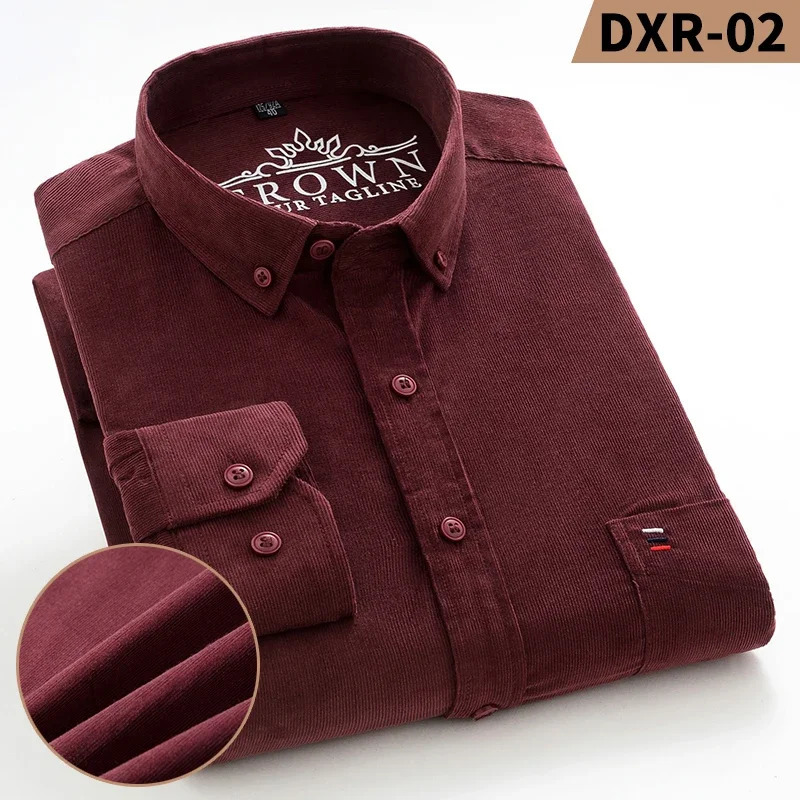 Autumn Winter Men Long Sleeve Regular Fit Business Solid Corduroy100 Cotton Casual Shirt for Mens Office Shirts with Pocket 251205