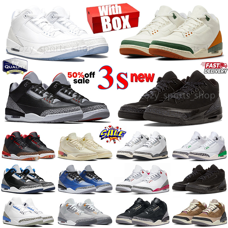 With Box Designer Basketball Shoes 3 Men Women 3s SoleFly Miami Pure Money black cement black cat white cement fire red shoes Mens Outdoor Trainers