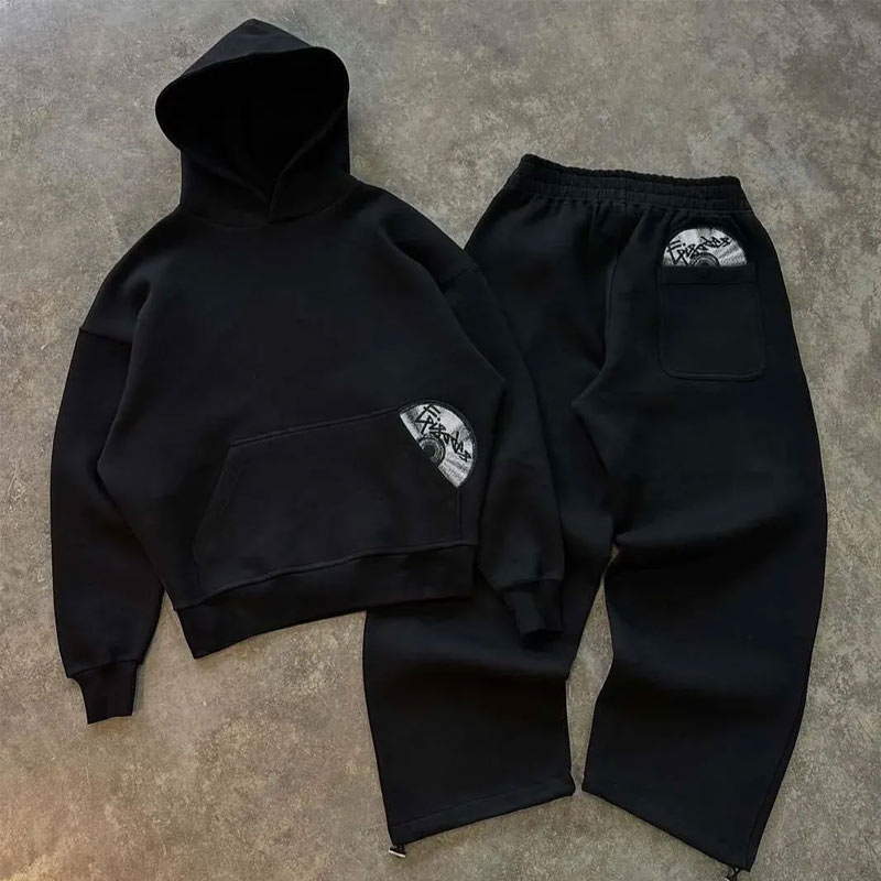 Personalized printed sweatshirt and pants set, long sleeved pullover hoodie, retro jacket, street trend