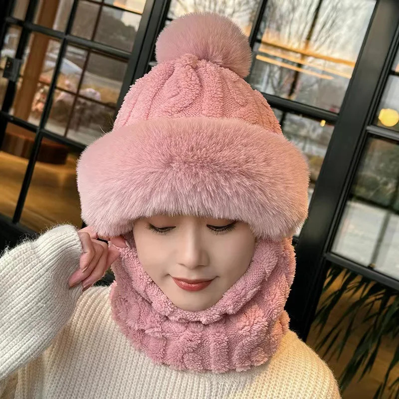 Womens winter windproof ski mask with integrated ear protection plush lining and outdoor sports onepiece scarf hat perf 251203