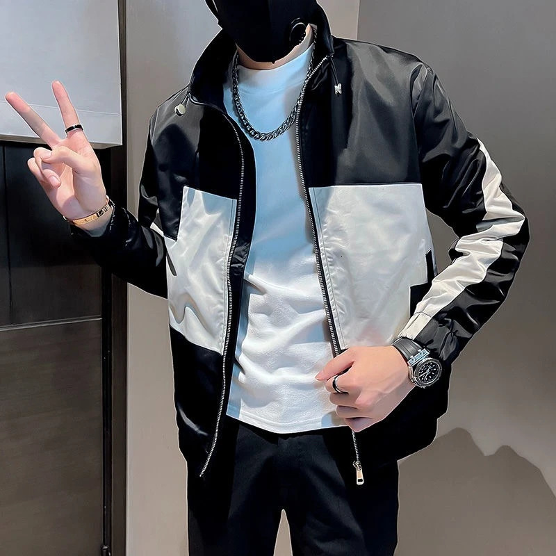 Mens Color Block Jacket 2025 Arrival Korean Style Autumn Winter Pilot Coat Trendy Stand Collar Outerwear for Men 251129