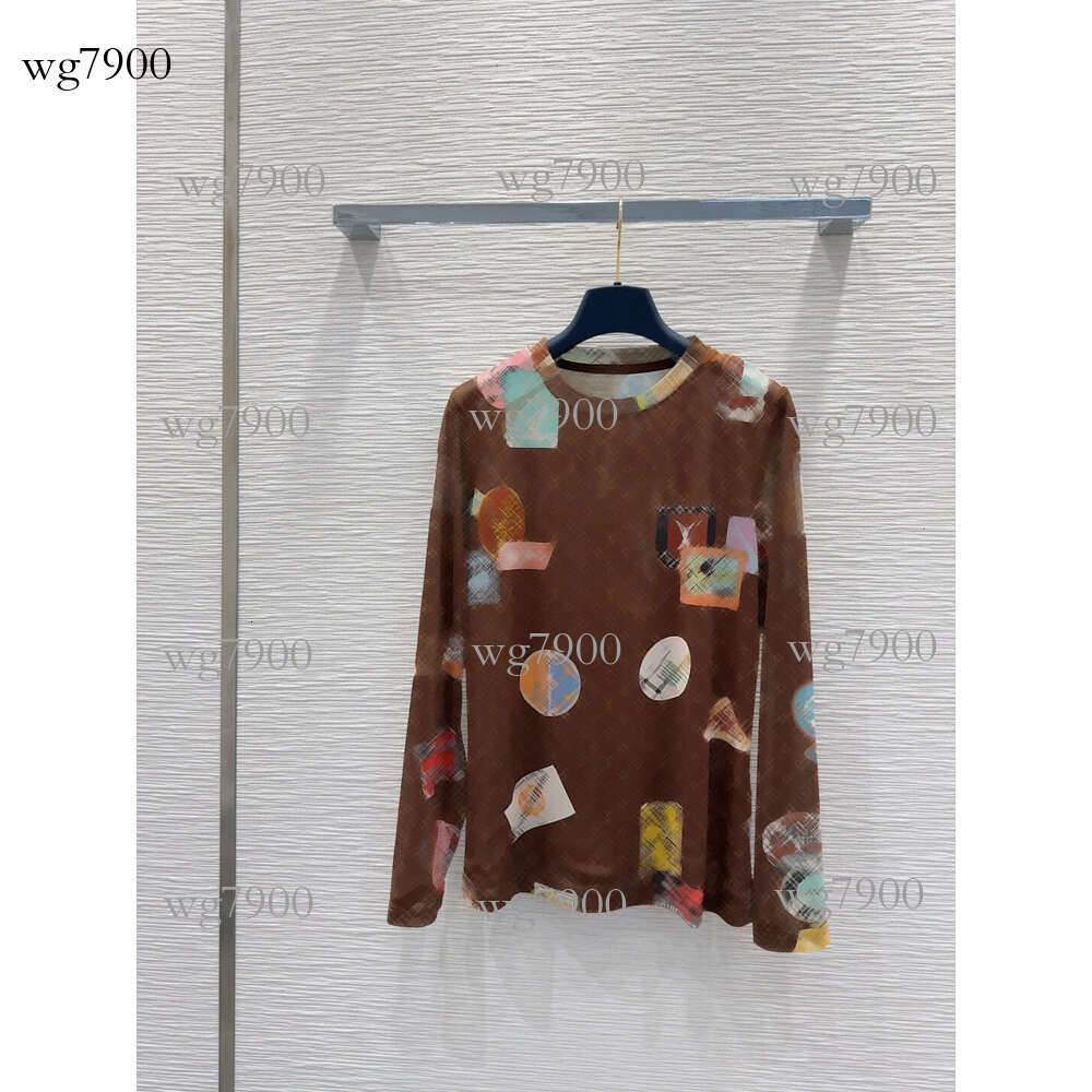 Fashion High-Quality Women's Long Sleeve Designer Style Brand Print Logo Full Print Suitable for Daily Wear White and Coffee Two-Color Round Ne