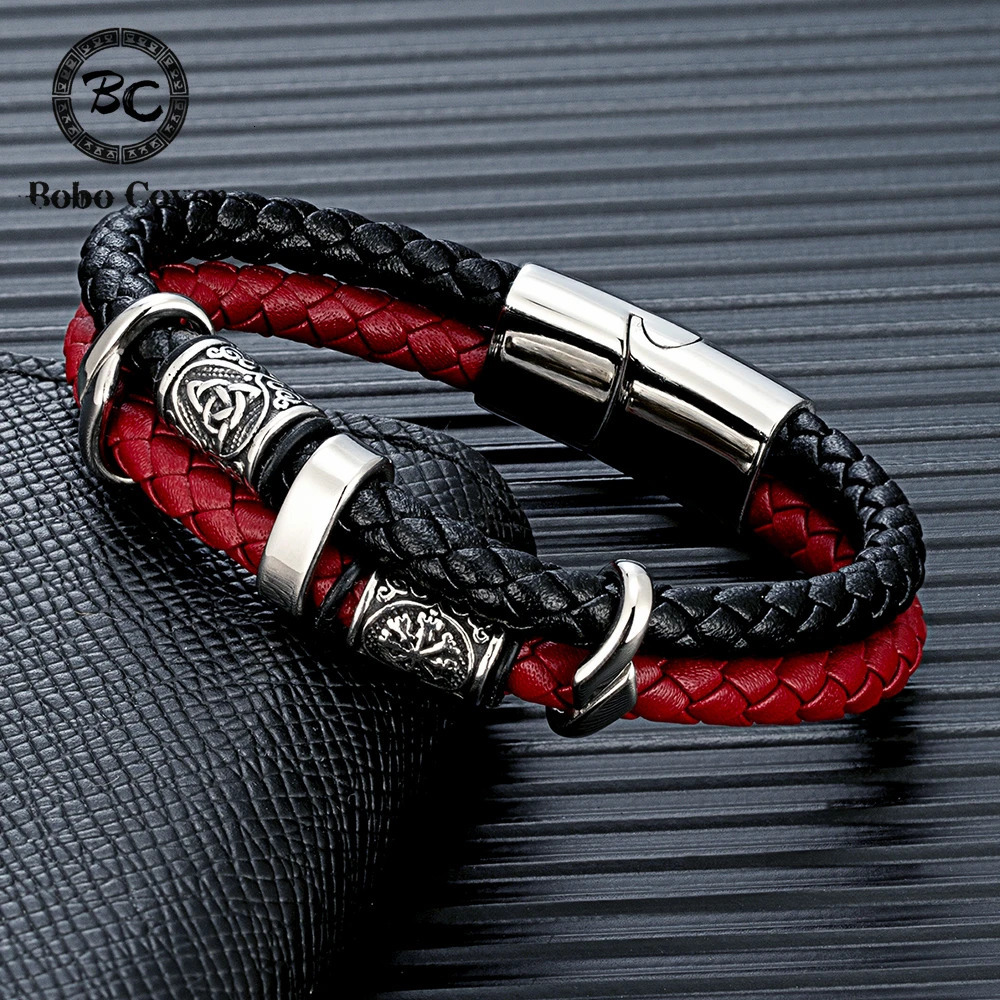 Vintage Vikings Compass Pulsera de cuero genuino multicapa Hombres Acero inoxidable Runas nórdicas Valknut Brazalete Joyería escandinava 251203