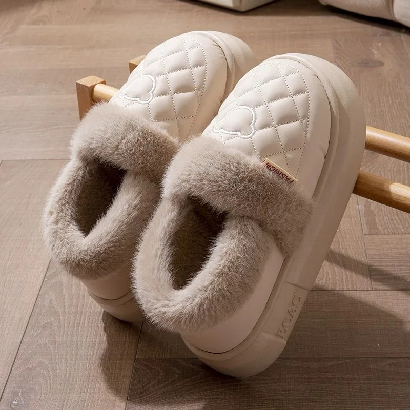 Gacimy Womens Winter Fuzzy Slippers Indoor Outdoor Waterproof Plush Lined Cotton Shoes Warm Lady Platform Fur House Slipper251203