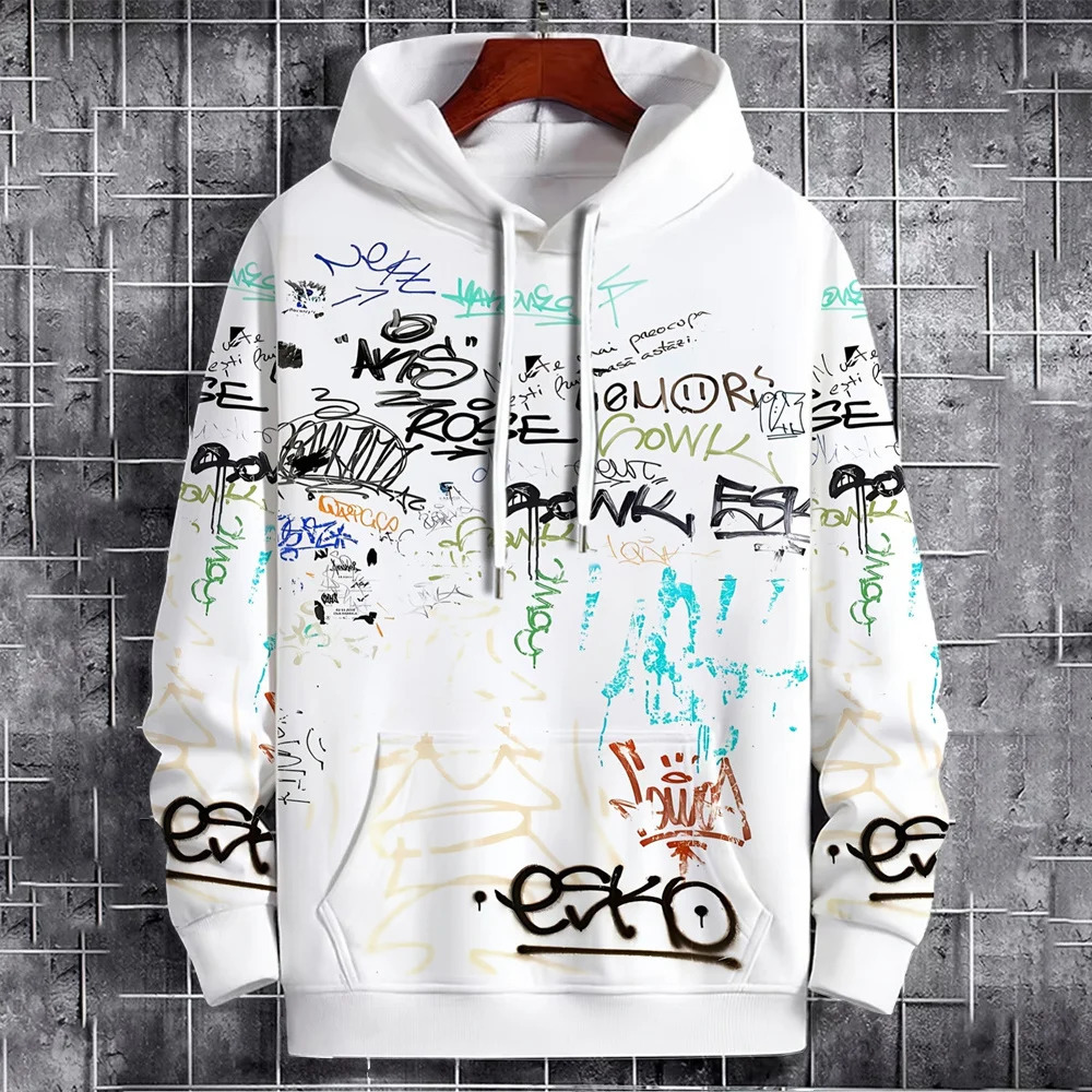 American-Style Graffiti Mens Hoodie Fall/Winter Mens Hooded Sweatshirt Street Graffiti Fashion Mens Hoodie Sweatshirts Tops 251129