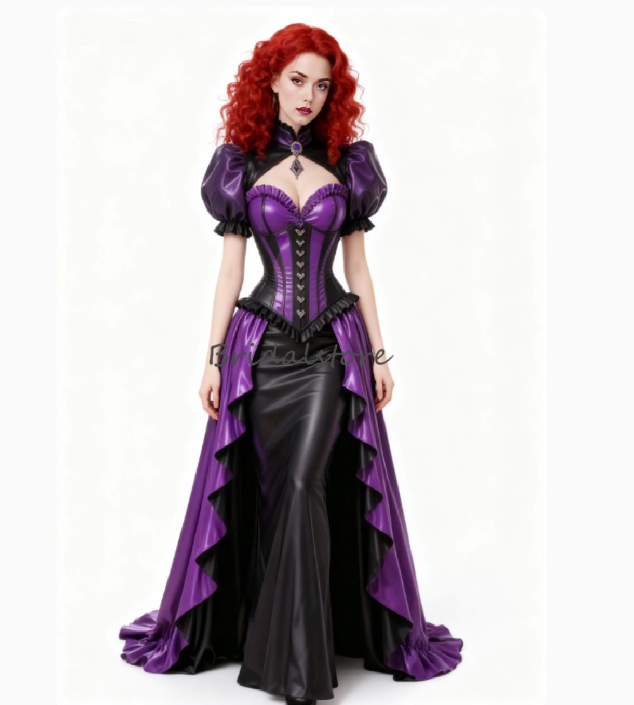 Fantasia gotica Abito da sera viola e nero Costume vintage da vampiro Abito da ballo rinascimentale 2026 Gonna oversize a sirena Abito da festa form