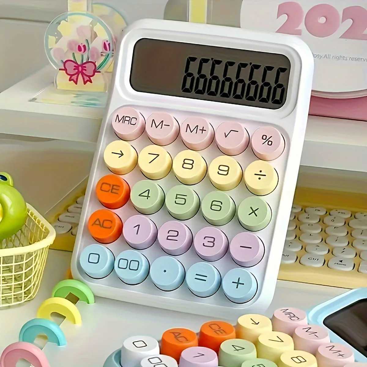 1pc candy color calcator with large LCD screen calcator button calcator off or school ible keyboard calcator H251208-image-1087661644