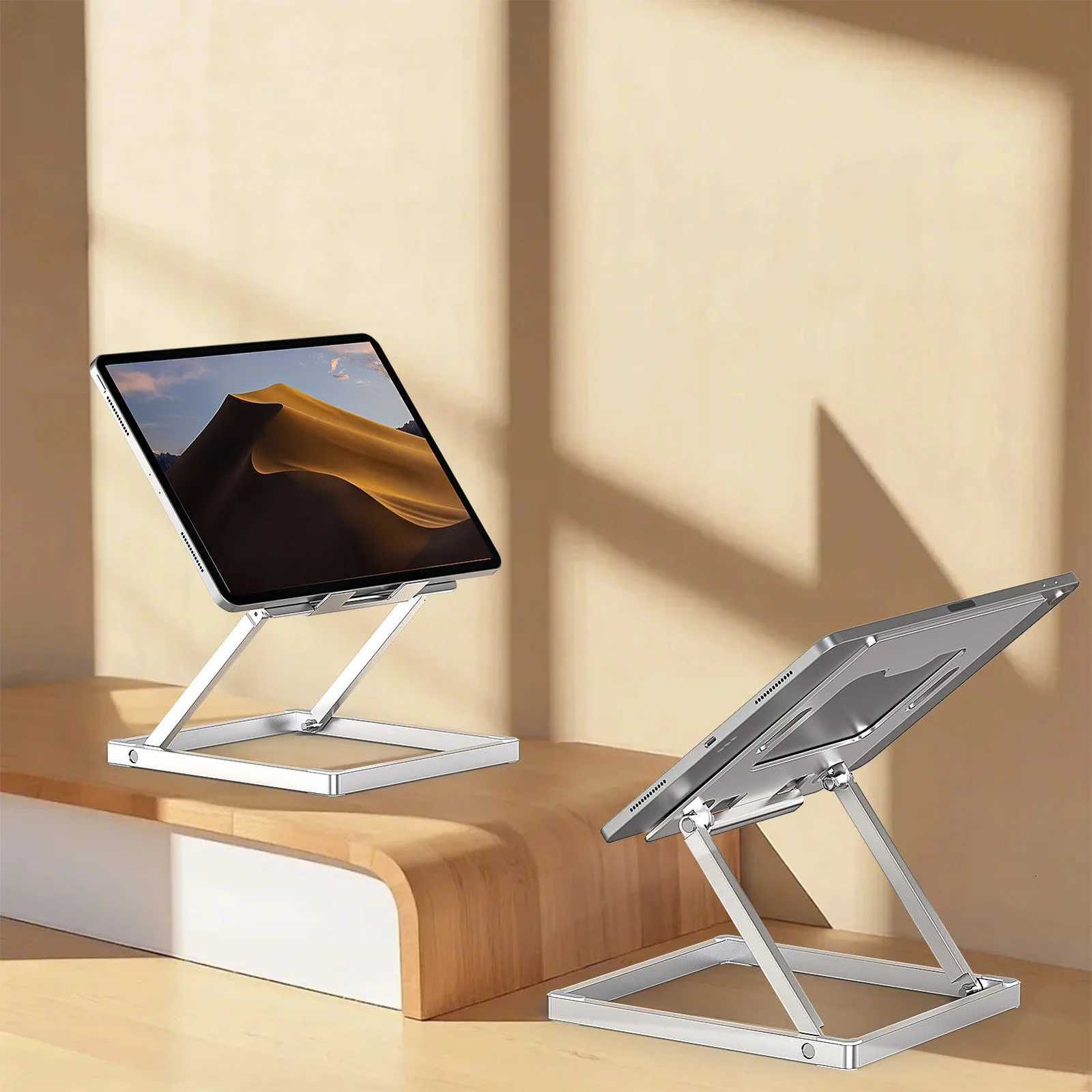 Portable Aluminum Tablet Stand Foldable Holder Desktop Adjustable Mount with Organizer Drawer Keyboard Storage for IPad Pro Air C251208-image-1087683645
