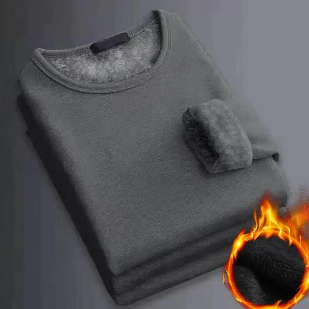 Winter Mens Long-sleeved Thermal Underwer T-Shirt Fleece Bottoming Shirt Round Neck Shirt Fashion Plus Velvet Padded T-shirt251201