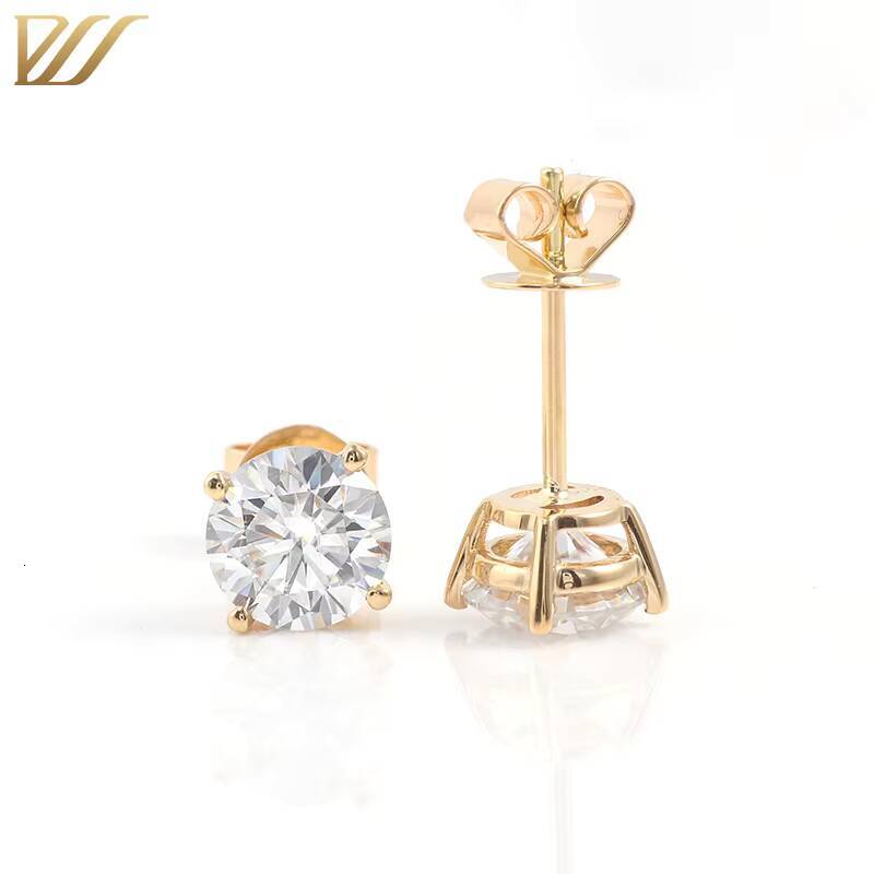 10k Solid Yellow Gold IGI Certified 05carat Per Ear White 3excellent Round Lab Grown Diamond Stud Earrings for Bride