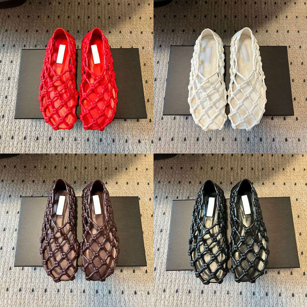 Breathable fashion minimalism Red Handmade Rope mesh woven Hollow out loafers Summer Luxury designer shoe woman holiday shoes 2025 new Flat sandal s