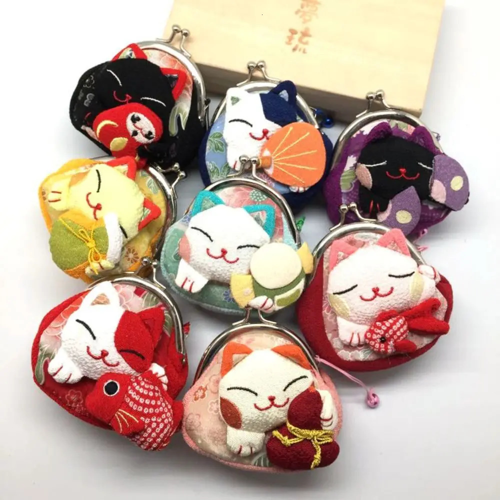 Japanese Maneki Neko Fortune Cat Coin Purse Cute Multi-color Lucky Cat Clasp Clutch Purses Mini Hasp Wallets Gifts 251204