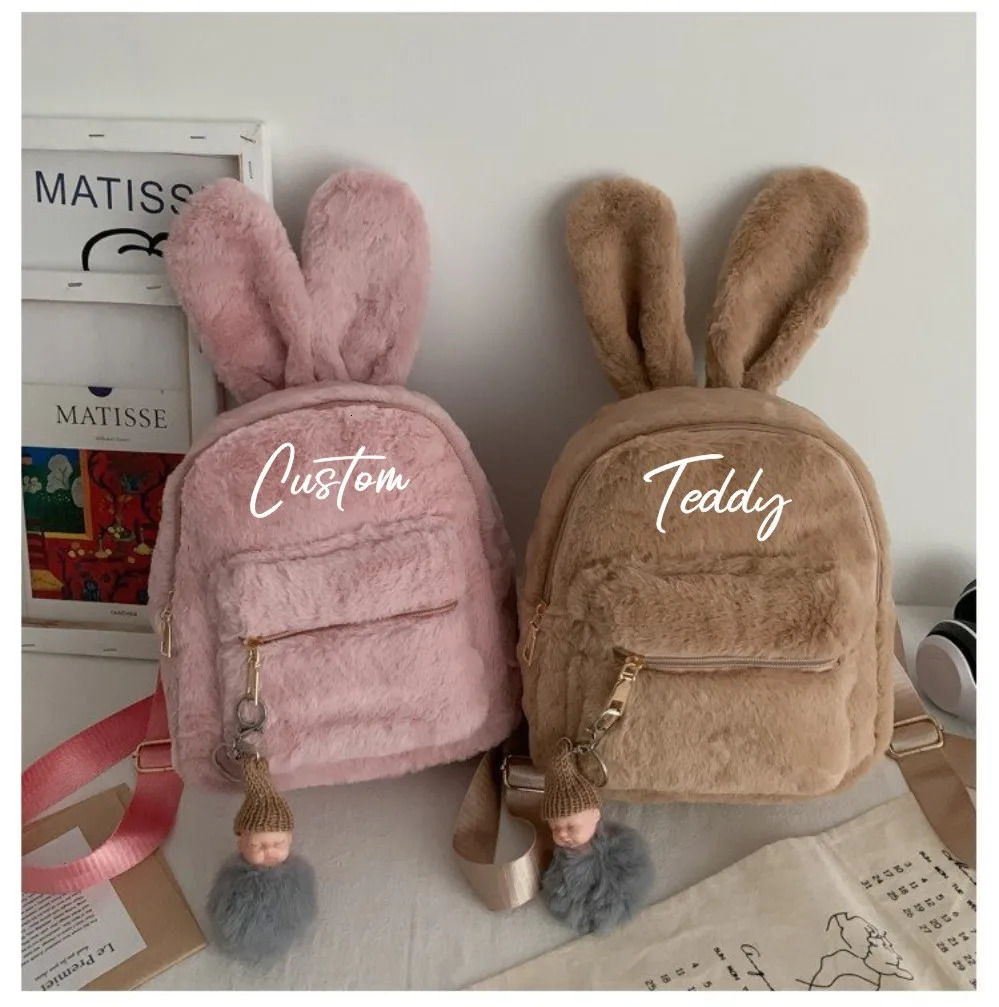 Zaino personalizzato Fluffy Bunny Mini zaino coreano per ragazze Orecchie da orso carino Zaino da donna in peluche Borsa a tracolla in pelliccia sin