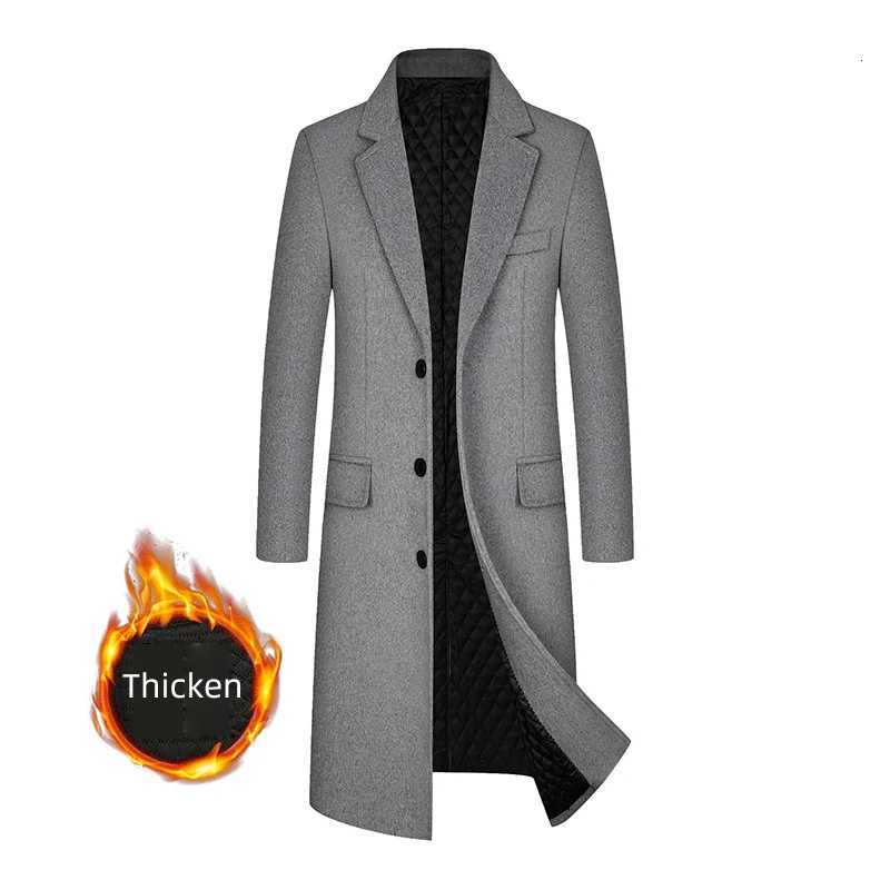 Winter Mens Woolen Coat Business Casual Long Overcoat Men Thick Warm Trench Coat Men Wool Fashion Turn-down Collar M251208