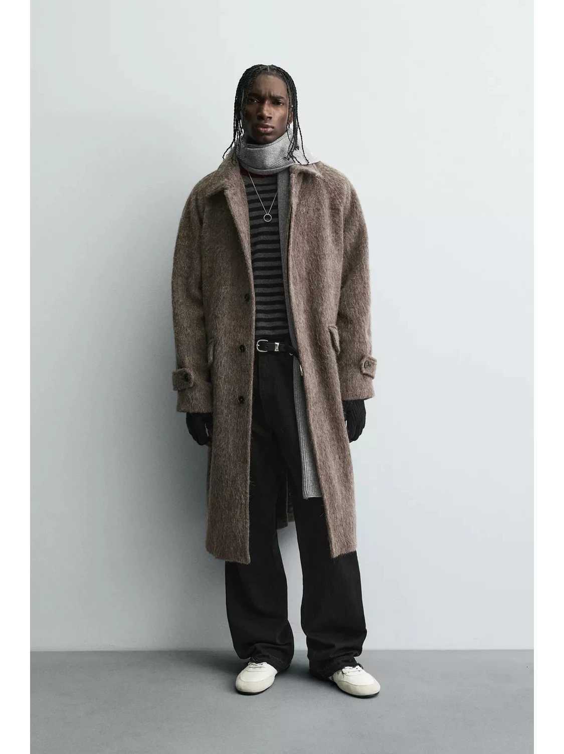 2025 autumn and winter new mens clothing 5320/708 coat with faux fur wool blend long coat 5320708 M251208