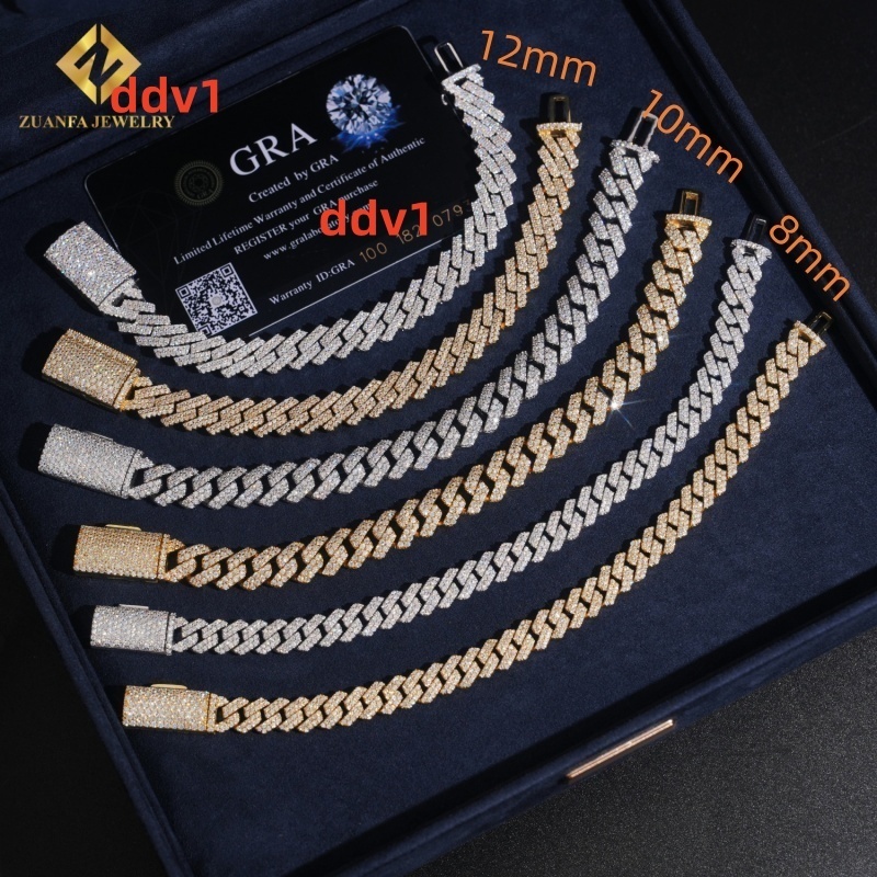 Hot Sale GRA Certificate Pass Diamond Tester 925 Silver Hip Hop Jewelry Moissanite Cuban Link Iced Out Cuban Bracelet