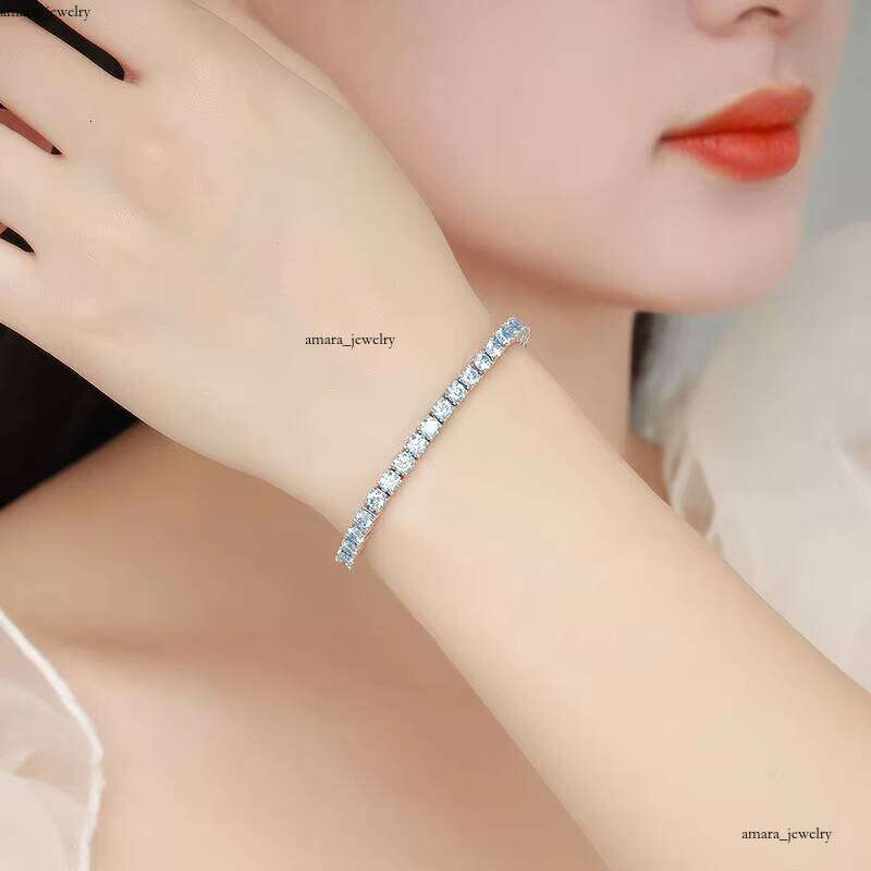 VVS Moissanite QYT Jewelry S925 Sterling Silver 3mm 4mm 5mm 6.5mm Yellow Light Blue Pink Chalcedony Tennis Bracelet