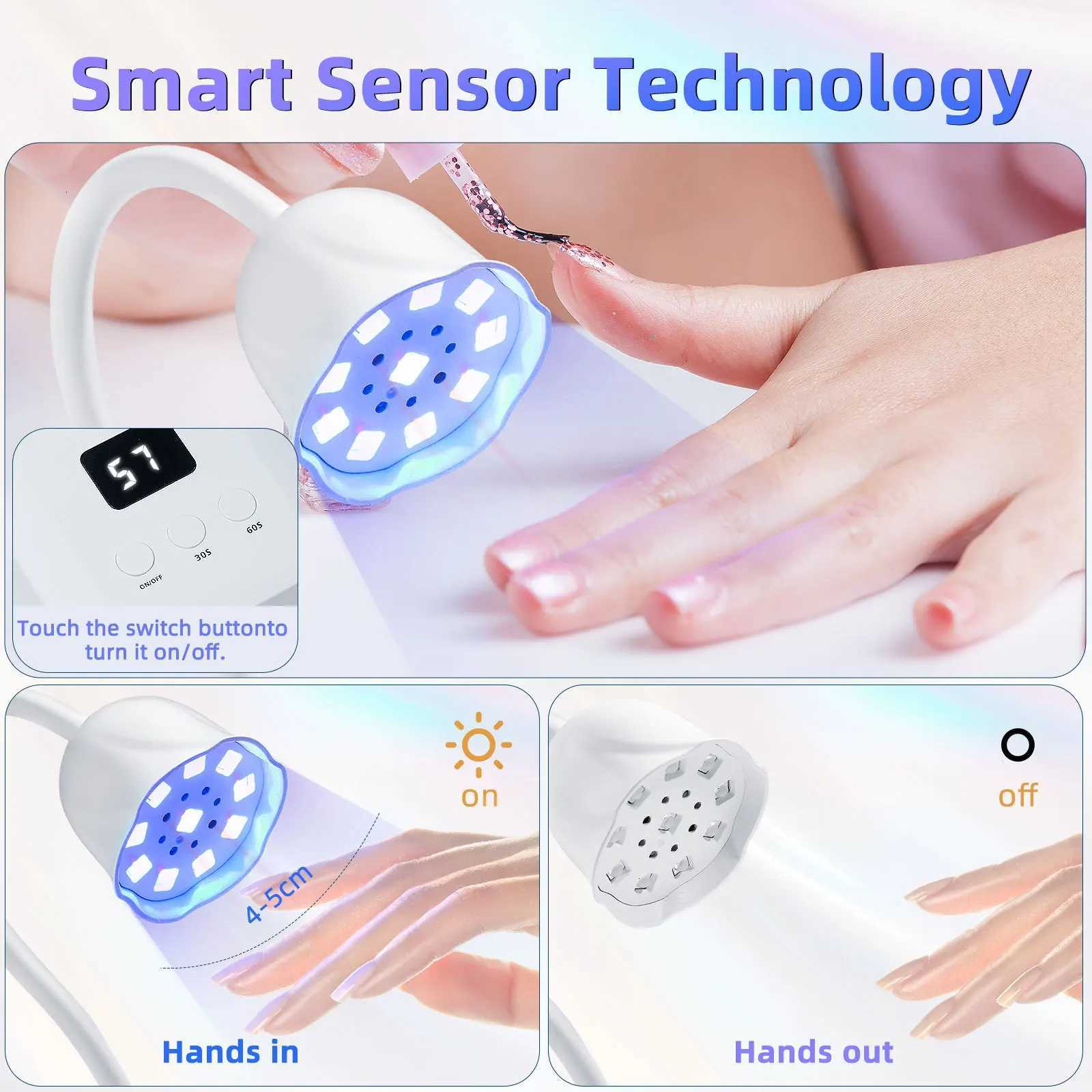Lampe UV LED sans fil pliable et portable à 360 degrés avec alimentation USB pour un séchage rapide des ongles en gel sans décoloration de la pea