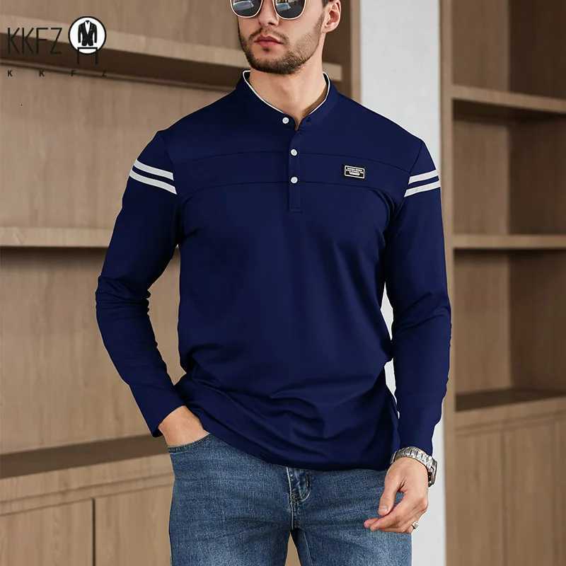 Mens Casual Fashion Long Sleeved Polo Shirt 2025 New Solid Color Stand up Collar Versatile Comfortable Top W251208