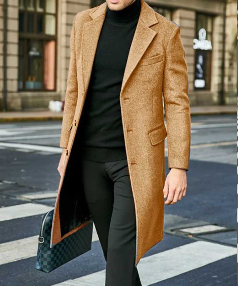 New Autumn Fashion Casual Long Sleeve Turn-down Collar Single Breasted Pockets Solid Color Slim Fit Trench Coat For Men3 Colors M251208