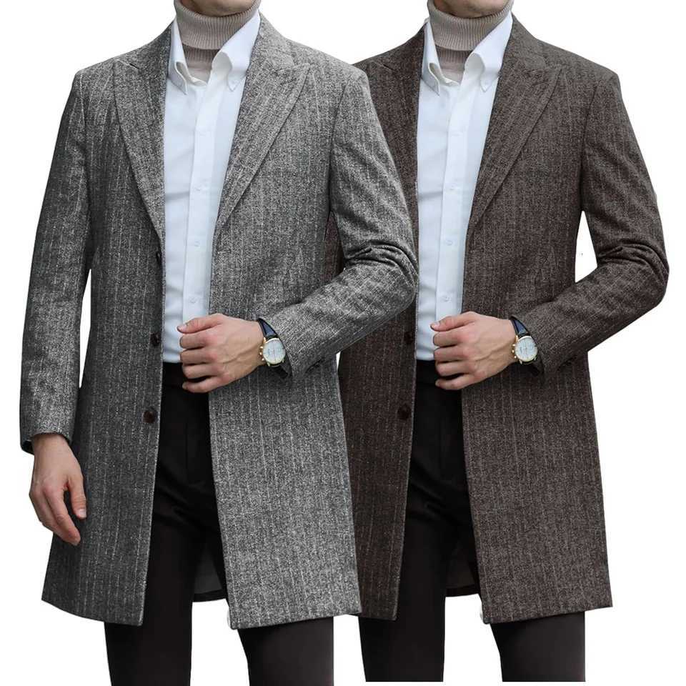 Mens Fashion Warm Casual Woolen Coat Long Overoat 2025 New Autumn/Winter Solid Color Woolen Coat Slim Fit Long Windbreaker Coat M251208