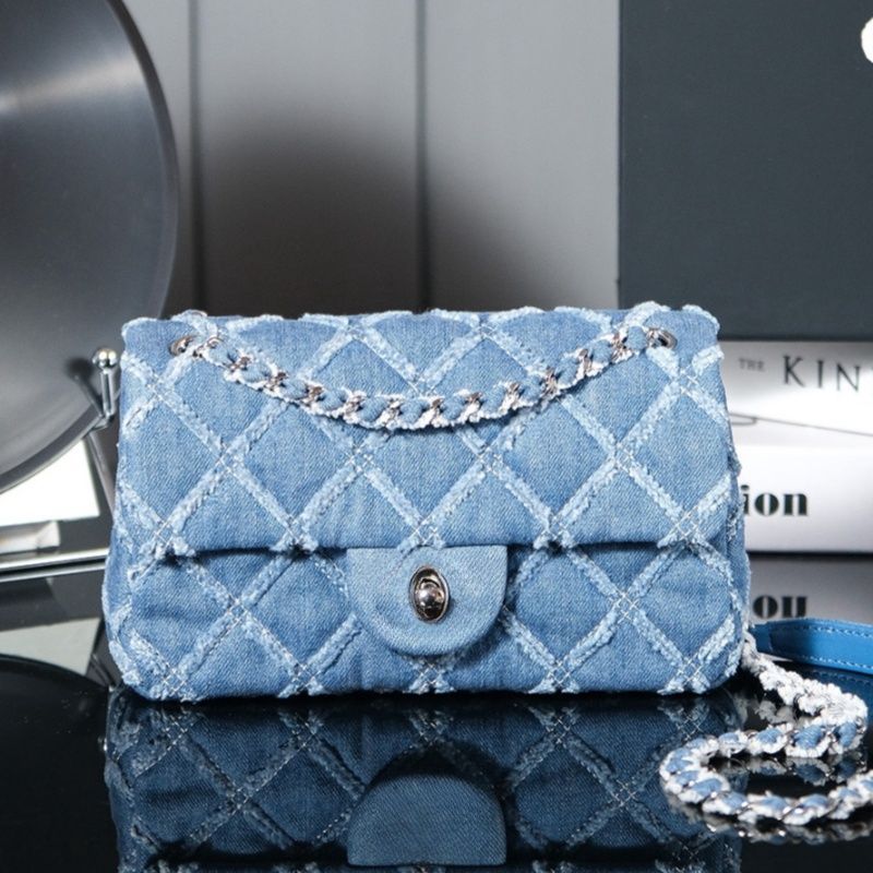 24S Designer Luxurious High Quality Classic Multi Purpose Women's Chain Shoulder Bag Stylish And Casual Denim Small Chic Handbag Classic Flap C