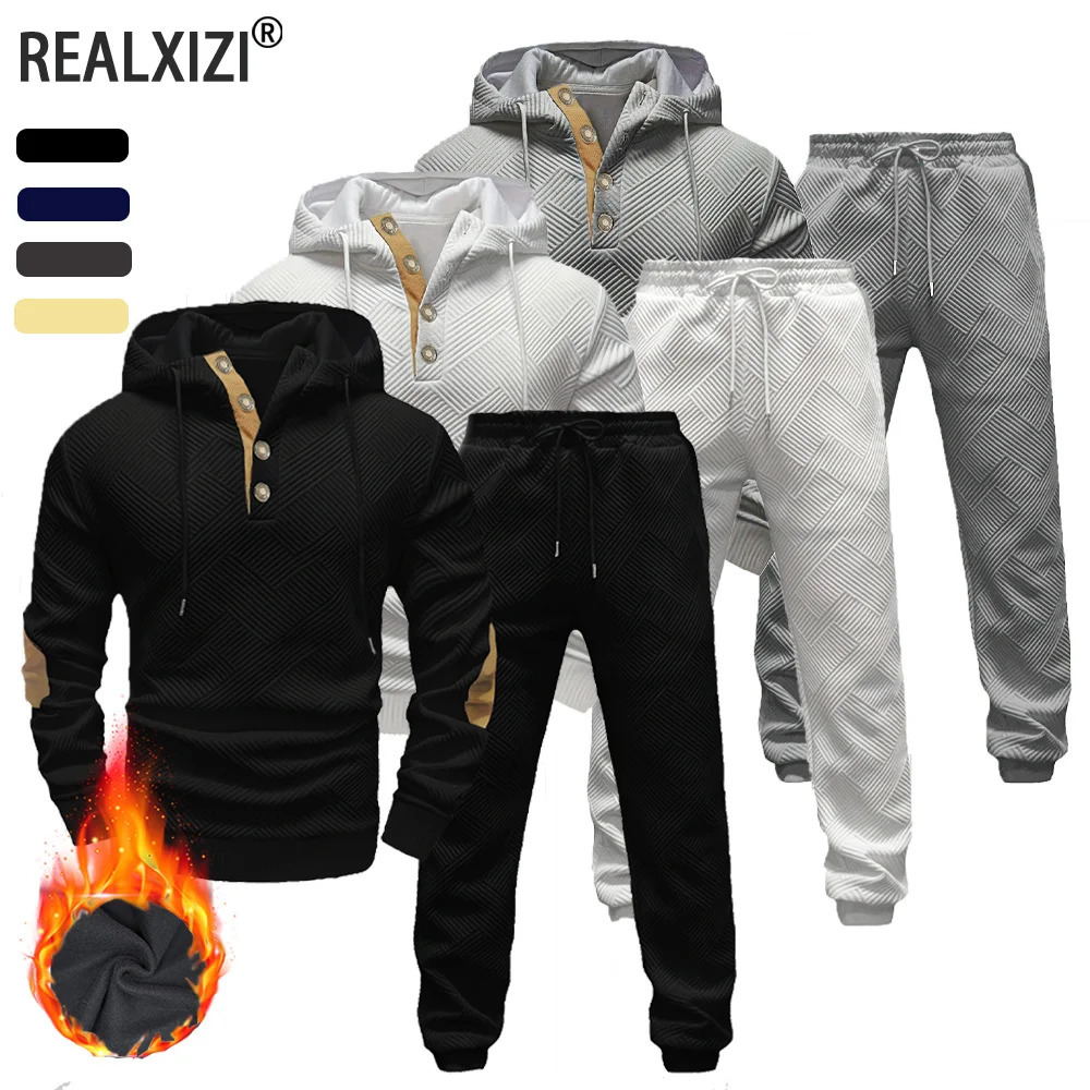 Mens Sportswear Solid Color Joggers Hoodie Sweatshirts and Long Pants 2 Piece Set Fashionable Casual Sports Set Mens Tracksuit 251205
