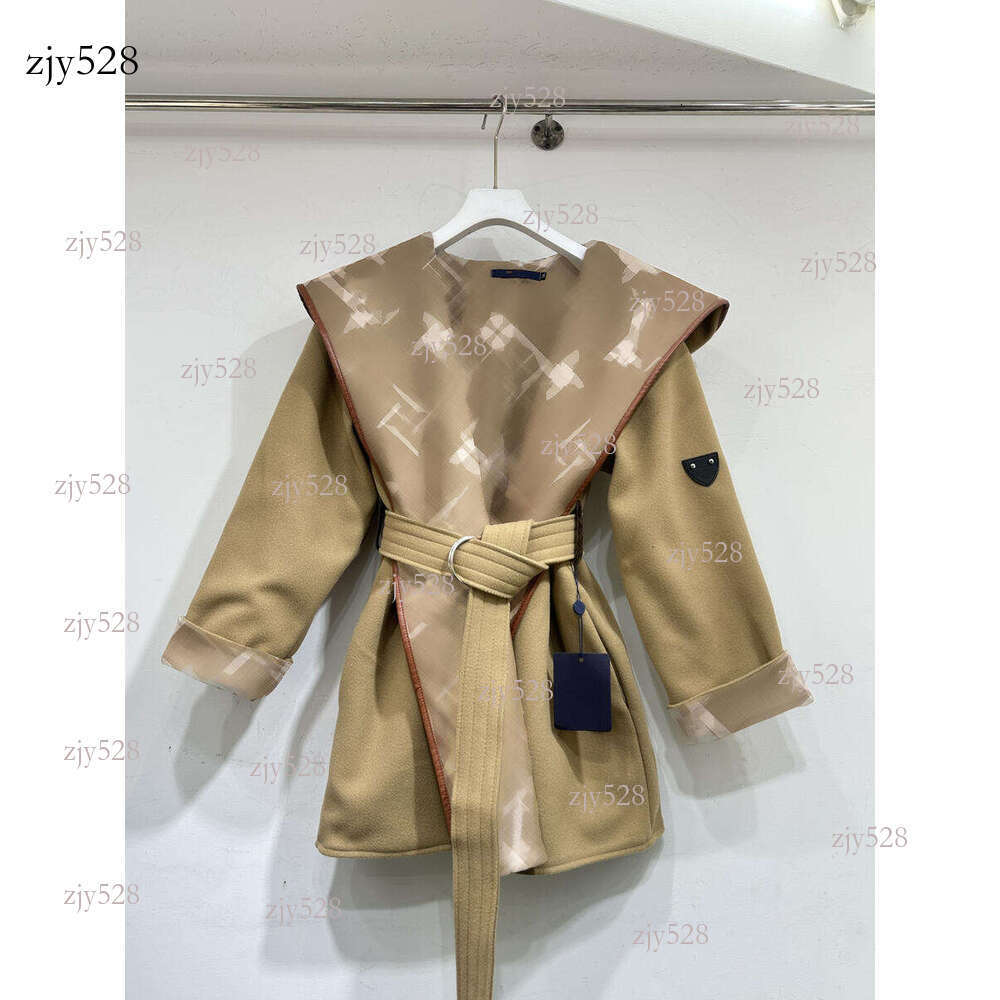 Autumn Winter Women's Woolen Coat Designer Style with Matching Belt Inner Lining Brand Letter Print Logo Full Print Loose Comfortable Suitable