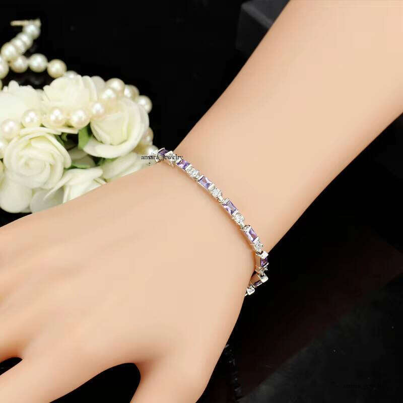 Fashion silver Rectangular VVS Moissanite Charm Cute Red and Blue Crystal Austrian Tennis Bracelet for Women Christmas New Year Gift