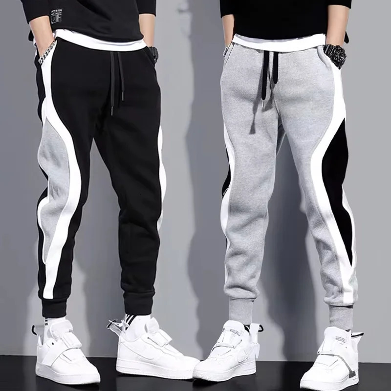 Autumn Mens Wide Loose Casual Pants Mens Patchwork Nine-point Sports Elastic Rope Breathable Tie-foot Trousers 251203