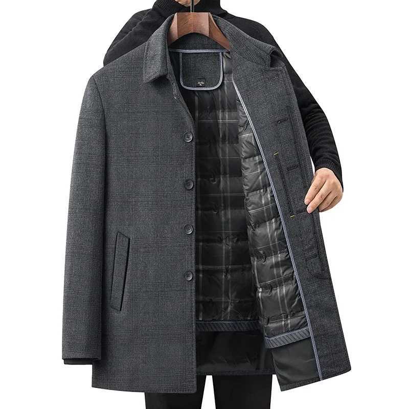 2024 Autumn and Winter Wool Coat Mens business Casual Trench Coat Men Woolen Coats Winter Coat with a down inner liner Men M251208