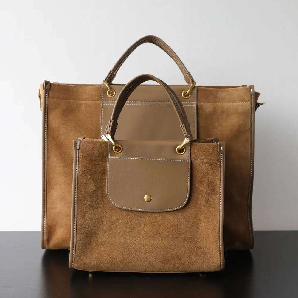 Niche Light Luxury Large-Capacity Retro Suede Matte Computer Briefcase Commuter Tote Genuine Leather Women's Bag Versatile 251208