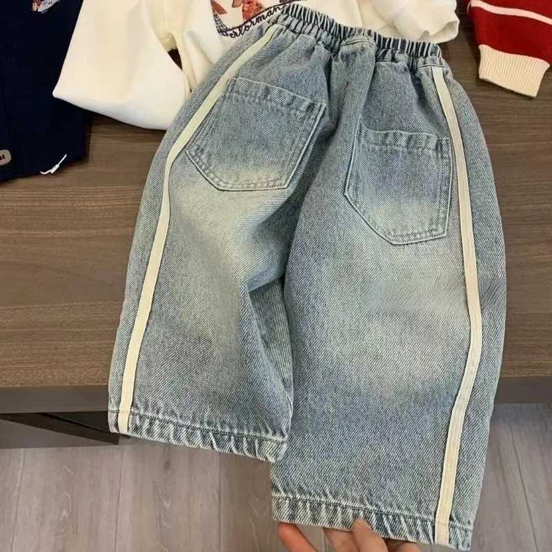 2025 New Spring Boys Childrens Denim Overalls Autumn Loose Casual Pants Girls Wide Leg Jeans Kids Straight Denim TrousersT251208
