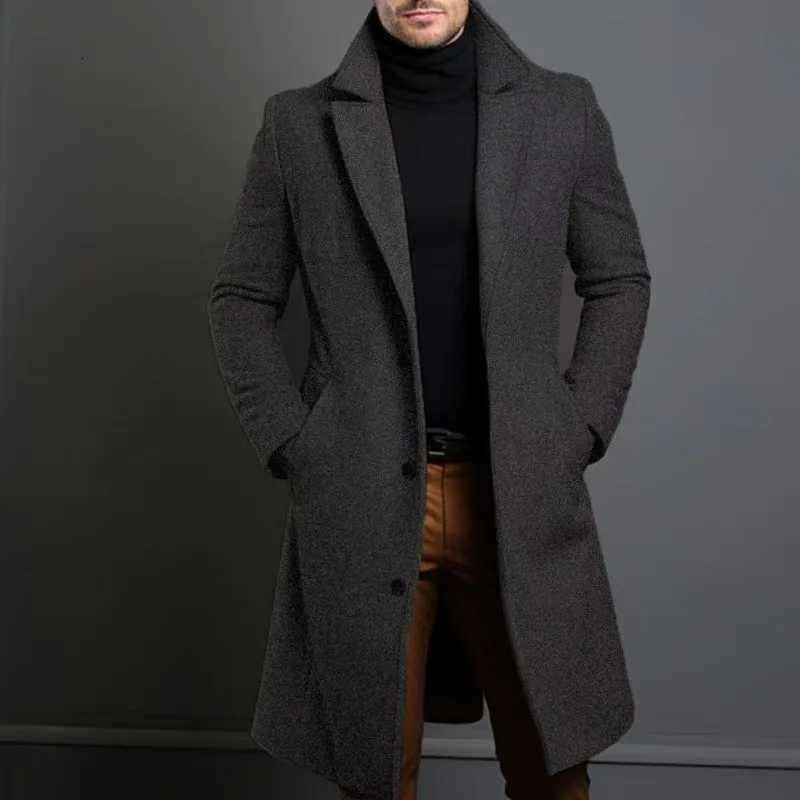 Autumn Winter New Fashion Men Woolen Coat New Solid Casual Lapel Long Jacket Men Long Sleeve Cardigan Overcoat For Male Tops M251208