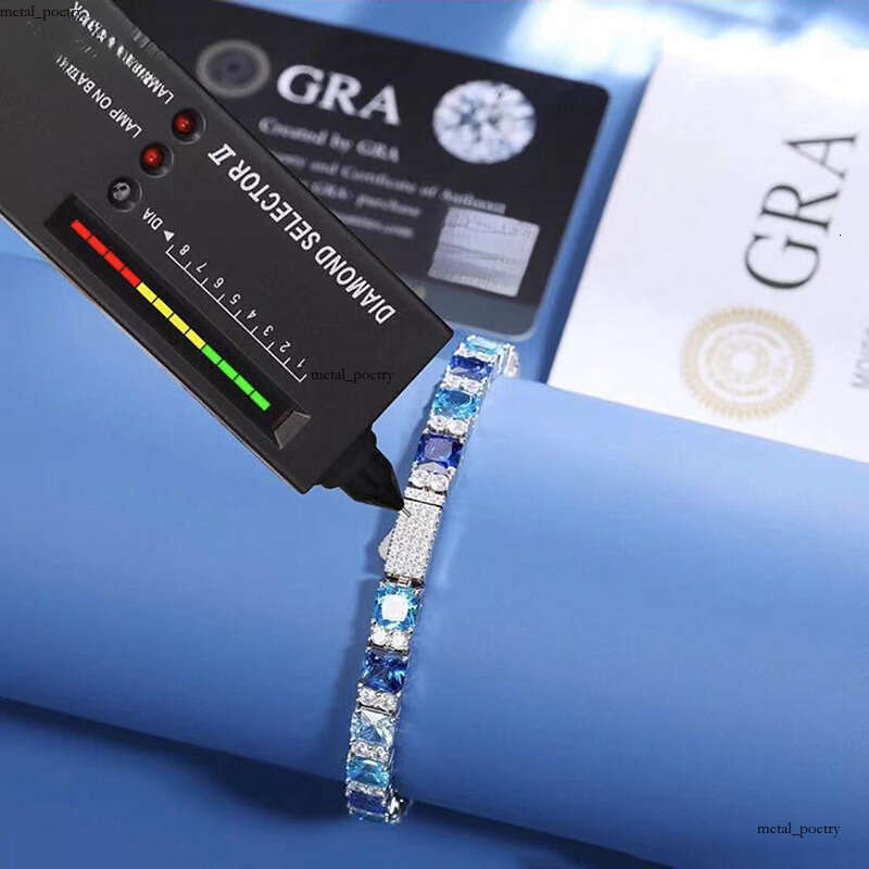 Icy Rare Blue Long Stick Gemstone VVS Moissanite Chain 925 Sterling Silver Hip Hop Fashion Tennis Necklace Jewelry