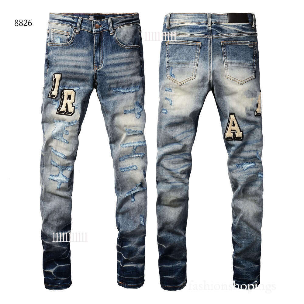 Designers Amirirjeans Distressed Fashion Men's Biker Hole Stretch Purples Denim Jean Casual Jean Men Skinny Pants Elasticit Trousers 373 Ad6