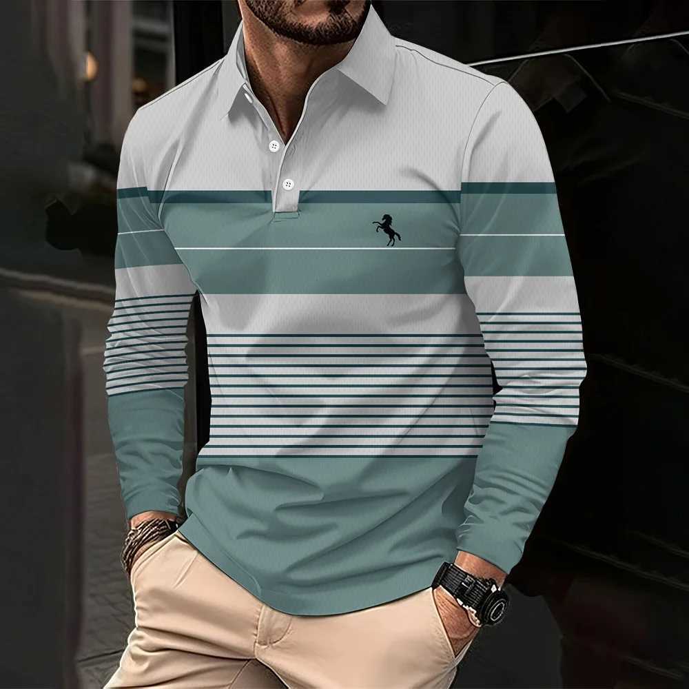 Mens Polo Shirt Horse 3d Printed Mens Button Polo Casual Long Sleeved Fashion Tops Daily Street Mens y2k Clothing Polo Shirts W251208
