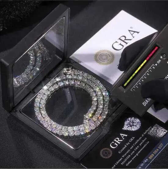 Custom gra jewelry 3MM 4MM 5MM sterg sier vvs tennis ice out lab grown dia mossanite moissanite necklace chain for women men