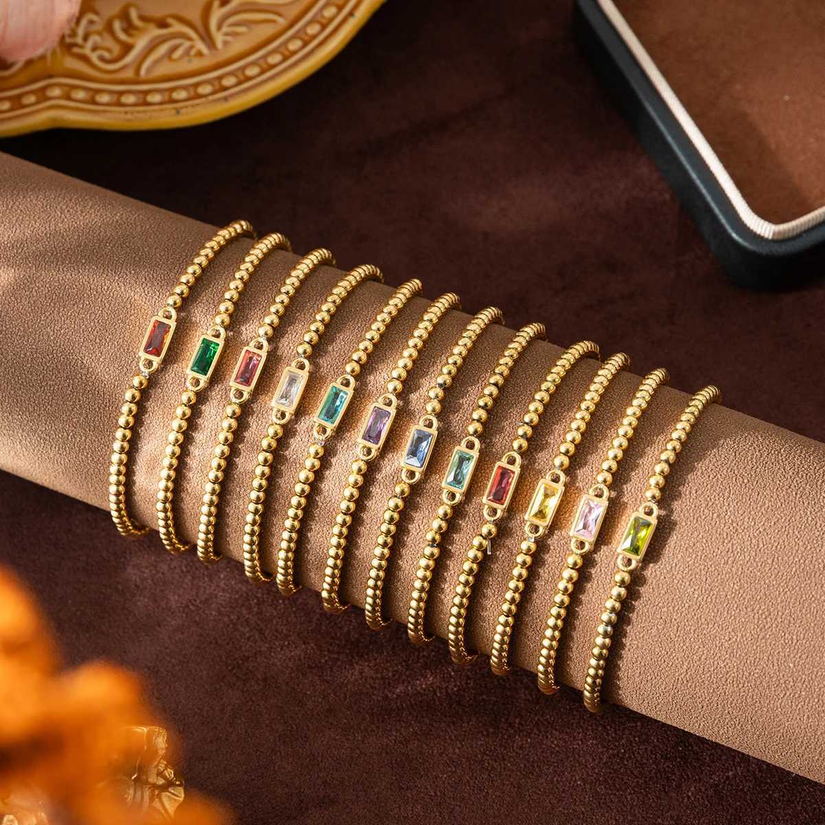 Minimalist style twelve month birthstone womens bracelet stainless steel electroplated 18K gold color protectionXJ251209