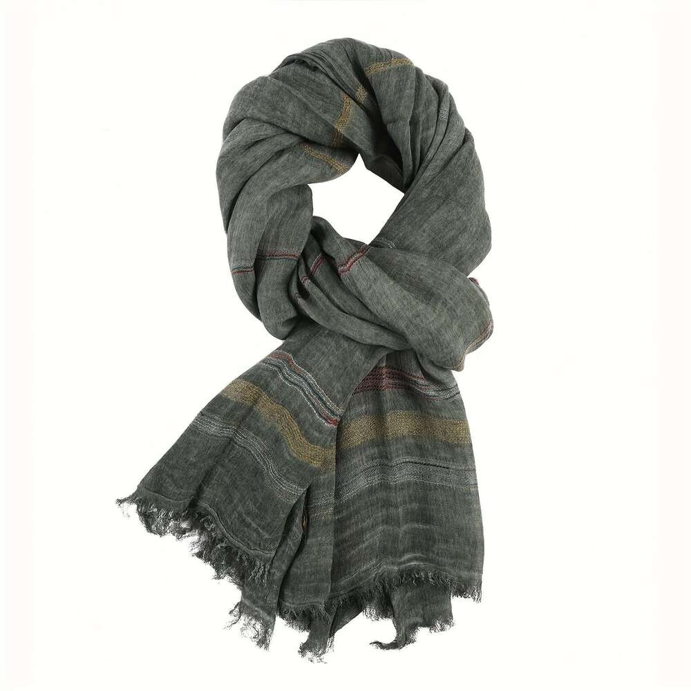 Thin Striped Fashion Neck Warmer Fashion Striped Cotton-Linen Scarf, Versatile and Artsy Tie-Dye Long Cowl, Solid Color Breathable Shawl, Post-Apoca