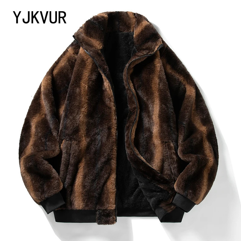 YJKVUR Mens Jacket Winter Thick Warm Double-Sided Fleece Lined Windproof Outerwear for Cold Weather Soft Comfortable 251205
